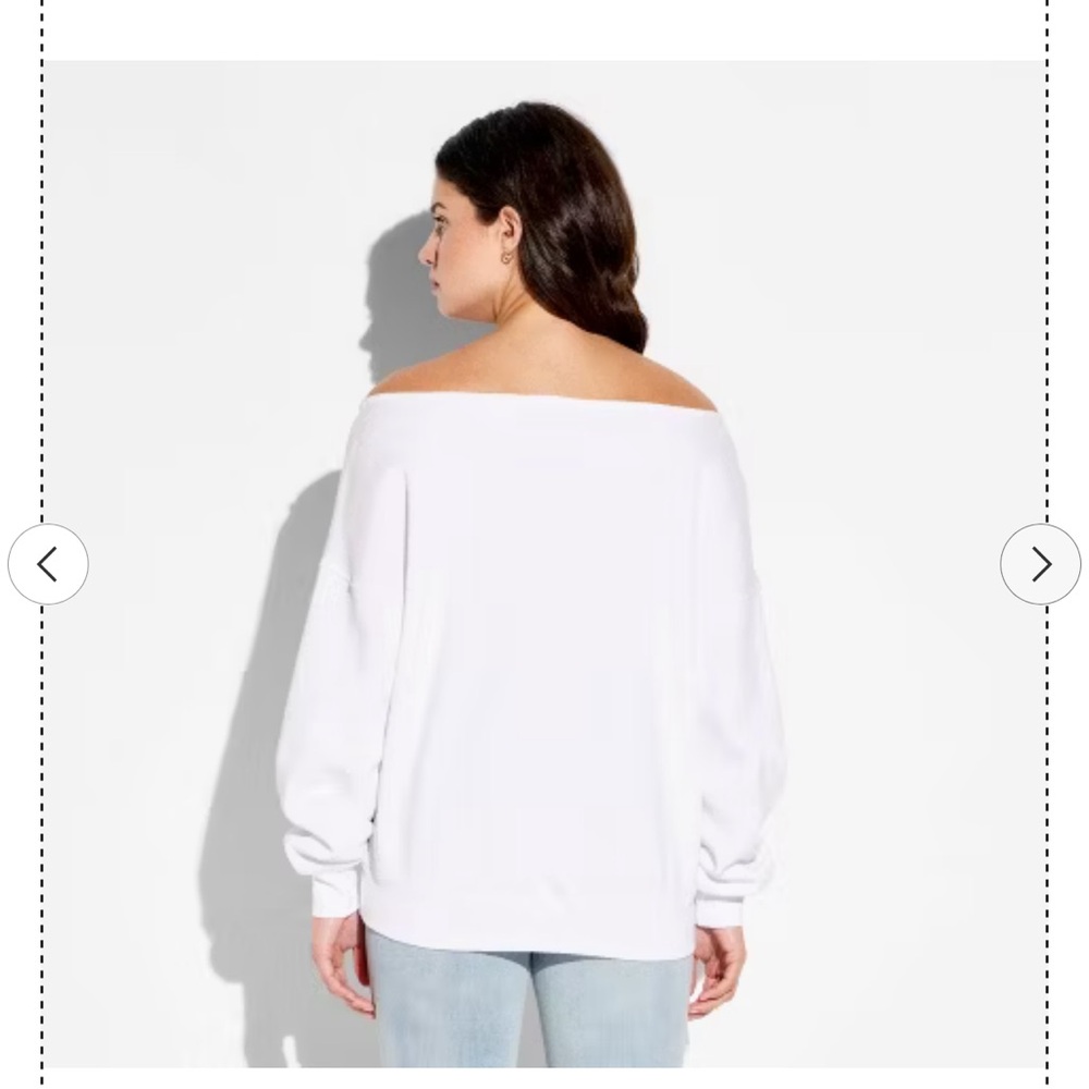 NWT White Off-Shoulder oyster Graphic Sweatshirt - Women size M - Picture 4 of 9